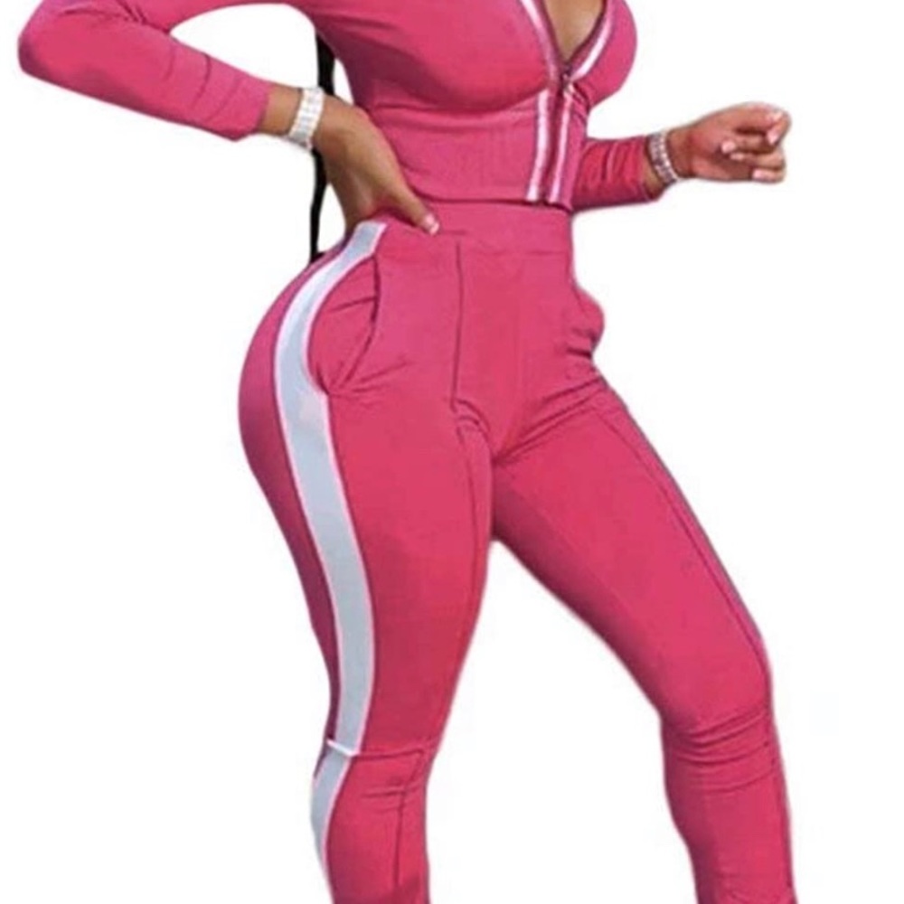 Side Stripe Zipper Jacket Bodycon Flared Pants